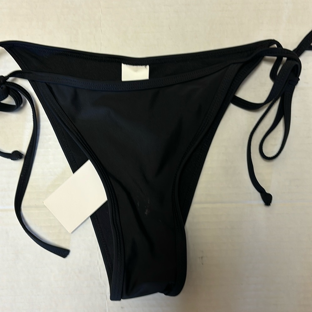 LIZENS Black Bikini Bottom Tie Sides Sz M Scrunch Back New